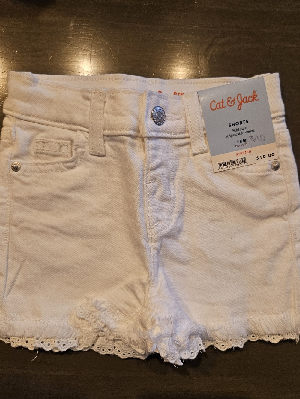 Cat & Jack White Girls' Lace-Trim Denim Shorts
